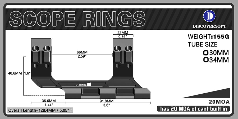 30MM 20MOA integrated clamp  for long-distance precision shooting mount - DiscoveryOpt Rifle Scopes-UK - 