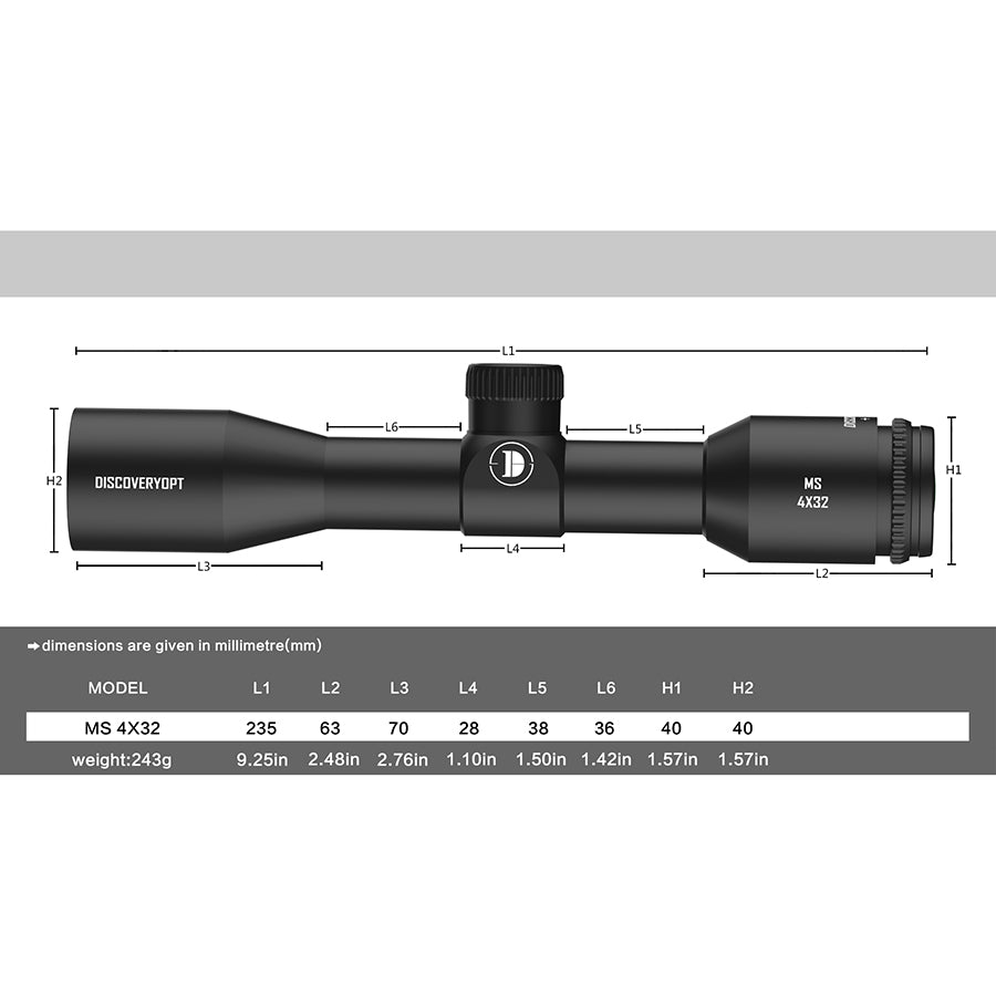 MS 4X32 enhanced shock-resistant protective cover Optics scope - DiscoveryOpt Rifle Scopes-UK - Optics Scope