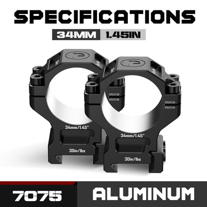 7075 Series Aluminum Scope Rings - Medium Profile 34mm Scope Mount for Picatinny Rail - DiscoveryOpt Rifle Scopes-UK - 