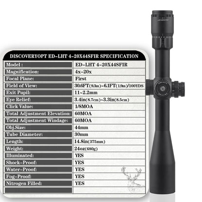 ED LHT 4-20X44SFIR FFP Zero-Stop Optics Scopes 1/8MOA Clicks Illuminat