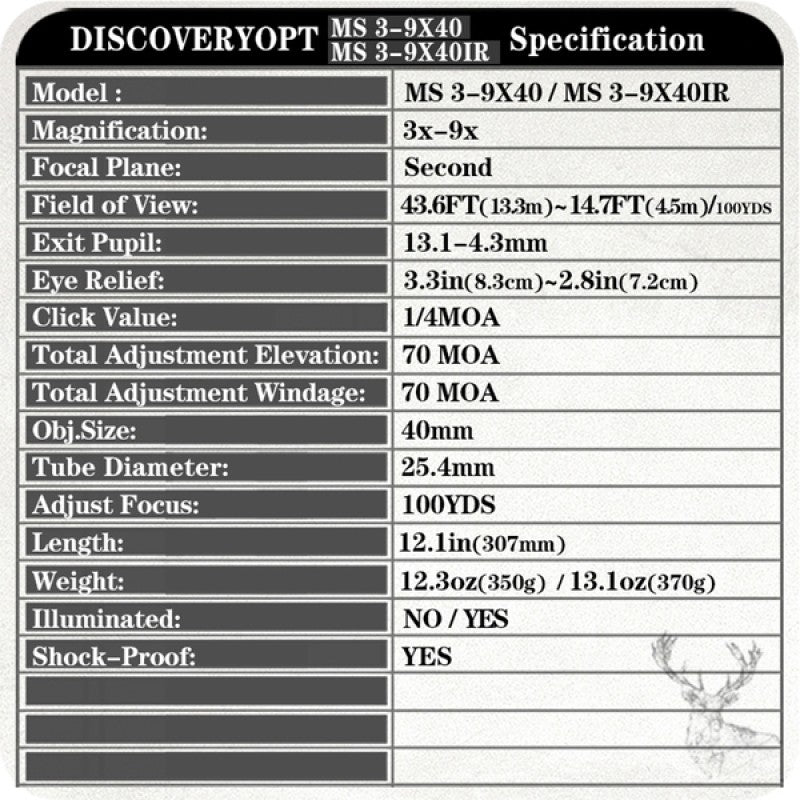 MS 3-9X40 Riflescope, Extreme shock resistance, Spring gun compatible - DiscoveryOpt Rifle Scopes-UK - Optics Scope